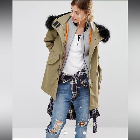 Converse Khaki Shield Storm Parka With Faux Fur Lined Hood - Picture 2 of 16